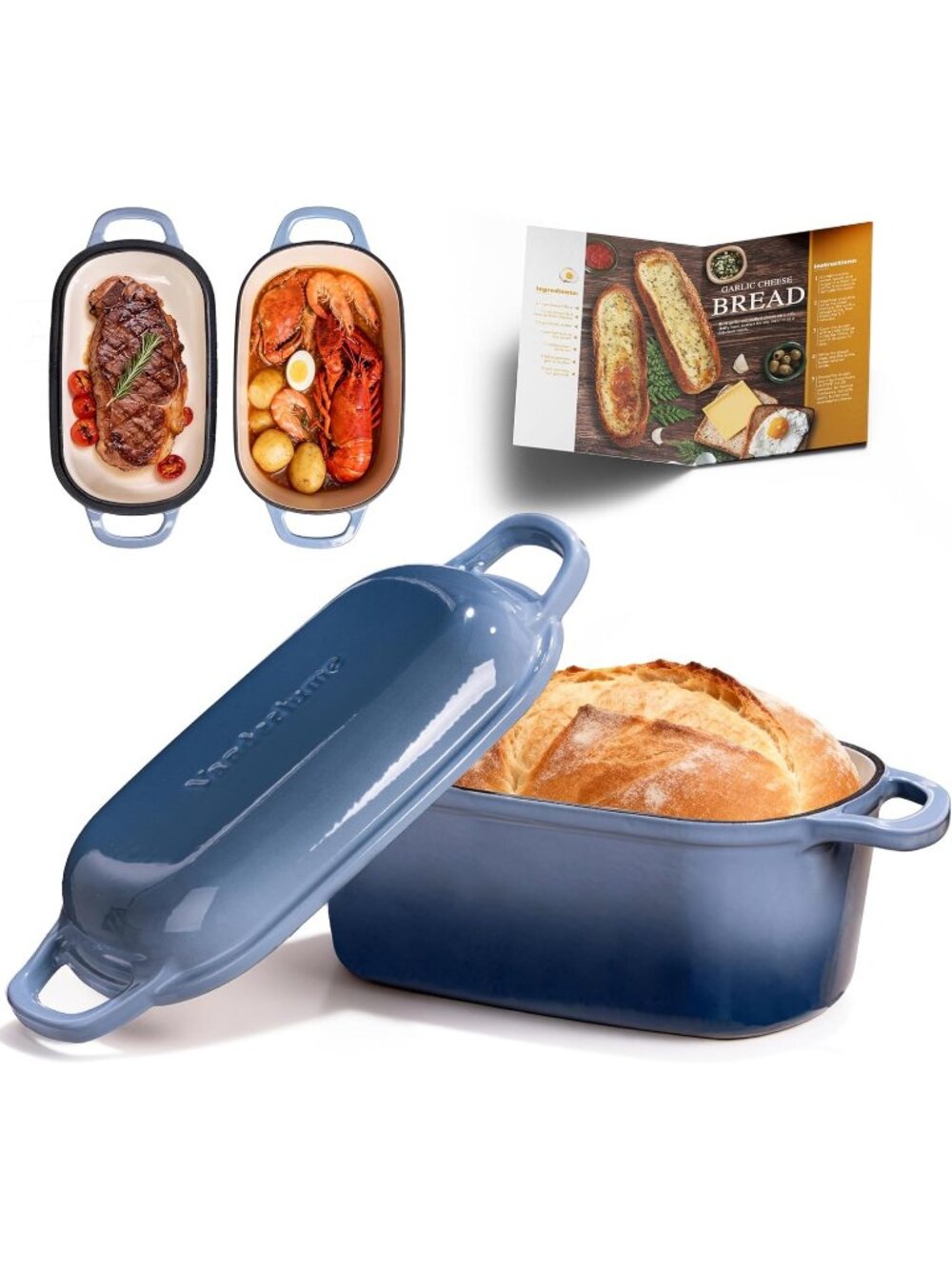 4.6-Quart Seasalt Oval Dutch Oven for Bread Baking 2 in 1 Enameled Cast Iron Pan